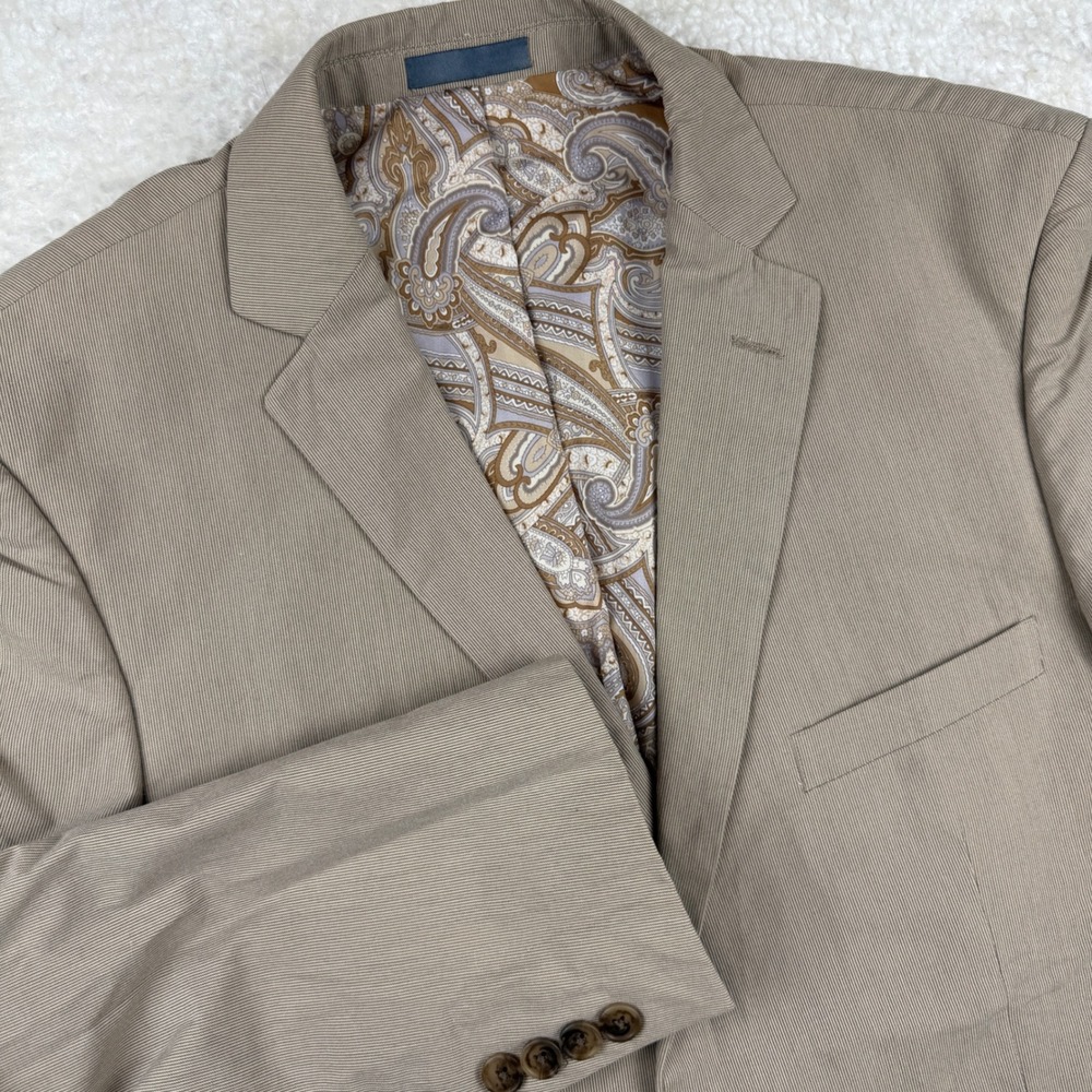 Madison Mens Tan Striped Blazer‎ Jacket Paisley Lined Sport Coat Size XL